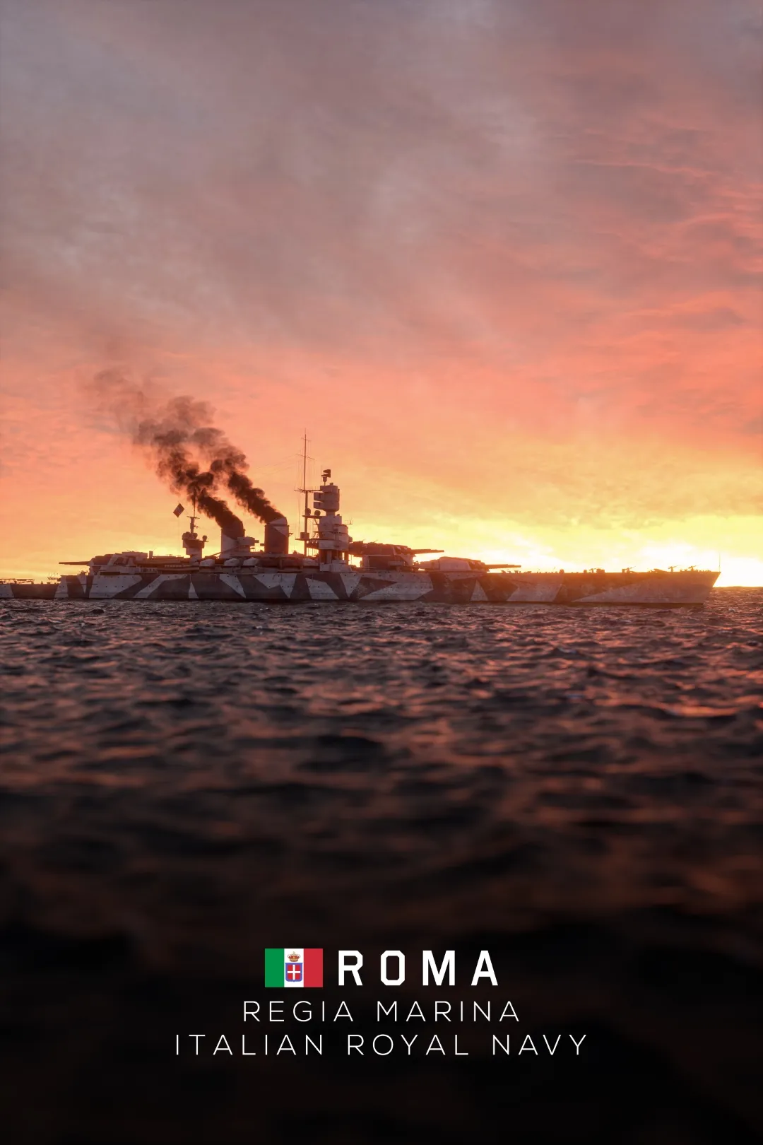 Italian Battleship Roma cinematic naval 3D visualization