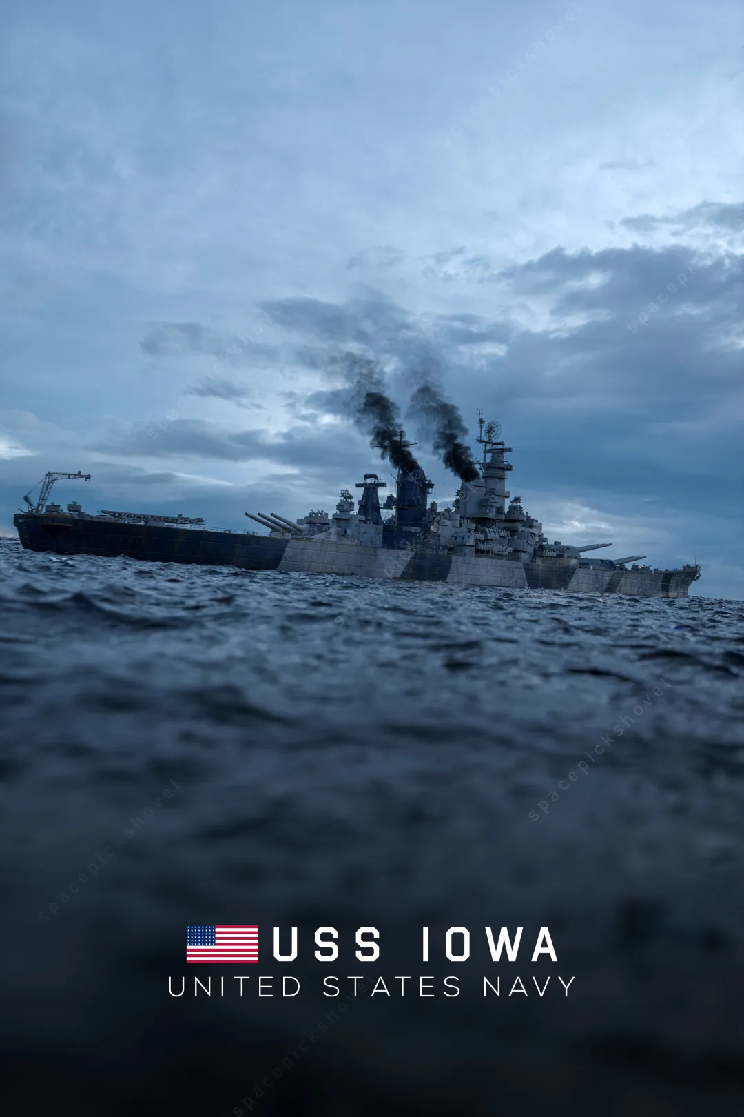 USS Iowa cinematic naval 3D visualization